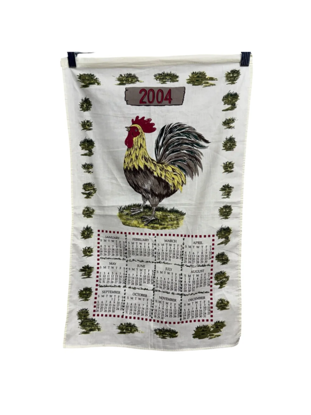 Vintage 2004 Rooster Calendar Tea Towel Kitchen Towel Farmhouse Country Chicken